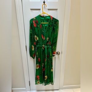 Green Floral MIDI Dress